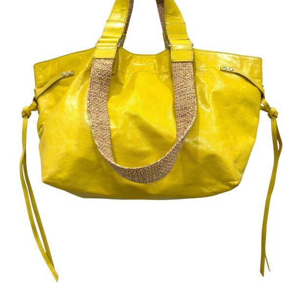 Isabel Marant Wardy Leather Tote Yellow Straw Straps Large Carryall Bag - Picture 5 of 11